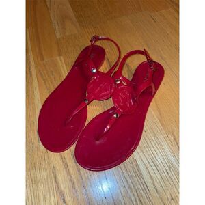 DKNY Women's Red Thong Sandals with Gold Buckle Size 8